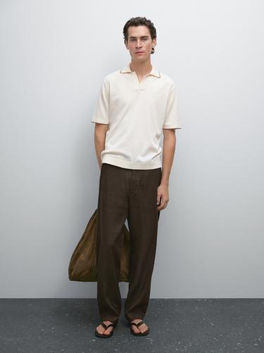 Zara Knit polo shirt with contrast detail - Ecru - Image 0