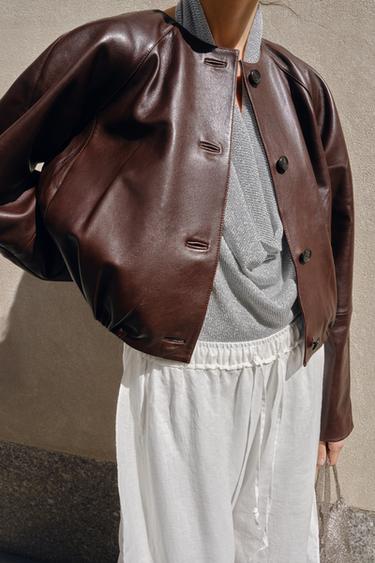 ZW COLLECTION LIMITED EDITION LEATHER JACKET - Dark burgundy by Zara