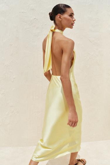ROBE MIDI HALTER - Jaune clair de Zara - Image 2