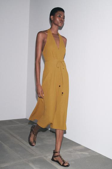 NECKHOLDER-KLEID MIT GÜRTEL - Senfgelb von Zara - Bild 0