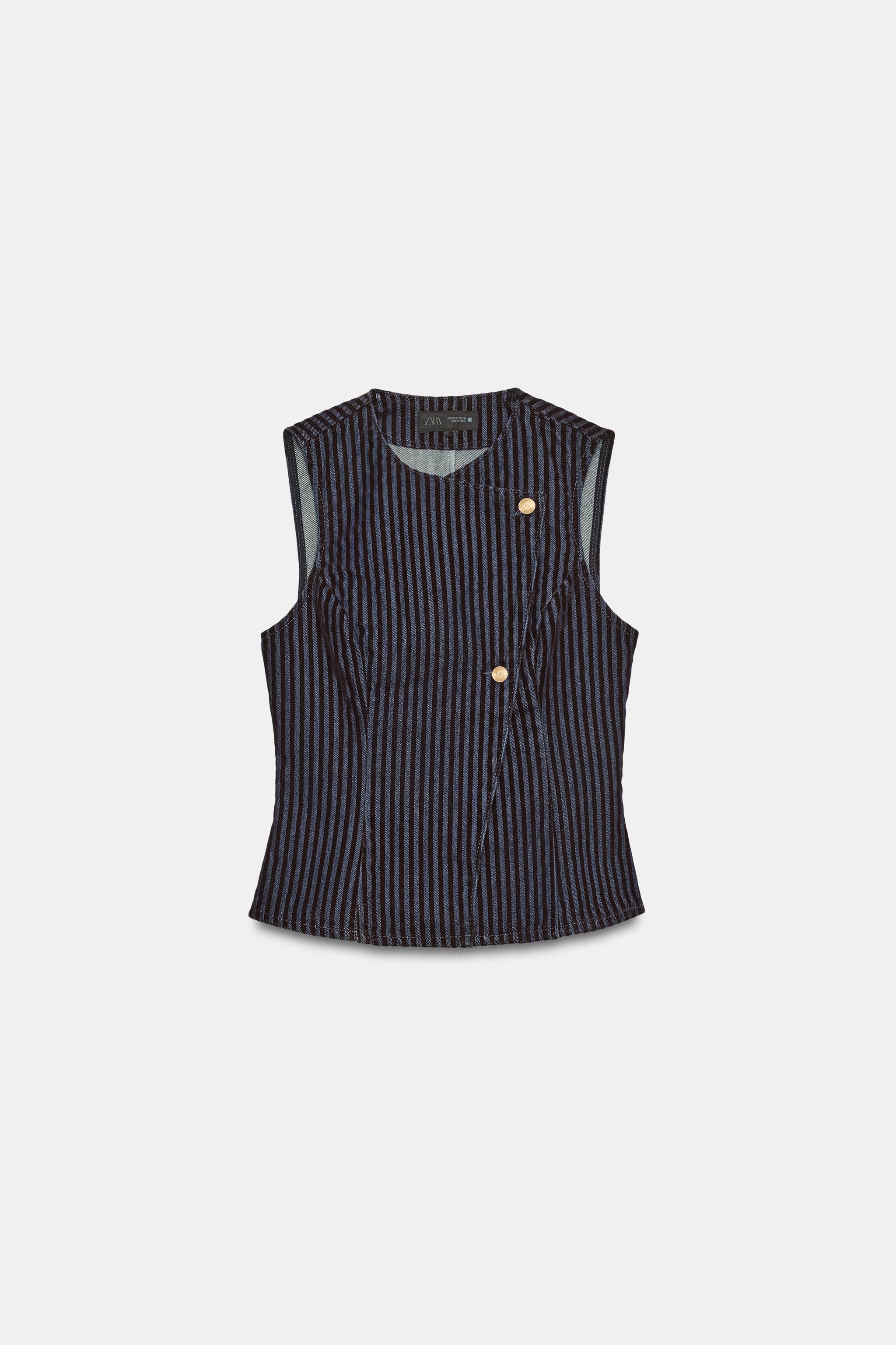 Женские жилеты Zara VELVET STRIPE MIXED VEST — фото 6