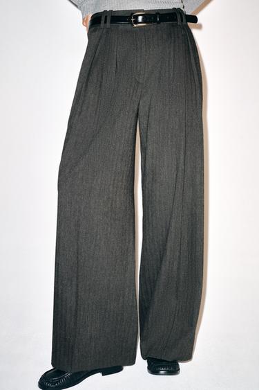 ZW COLLECTION HERRINGBONE WIDE-LEG PANTS — Dark gray 2