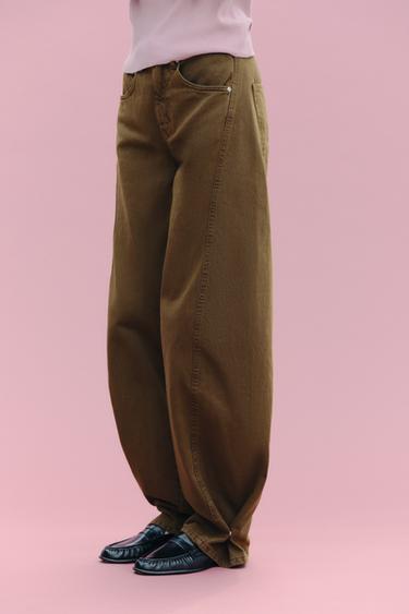 JEANS TRF BAGGY BALLOON ミッドライズブラウンZaraのJEANS TRF BAGGY BALLOON ミッドライズ - ブラウン 