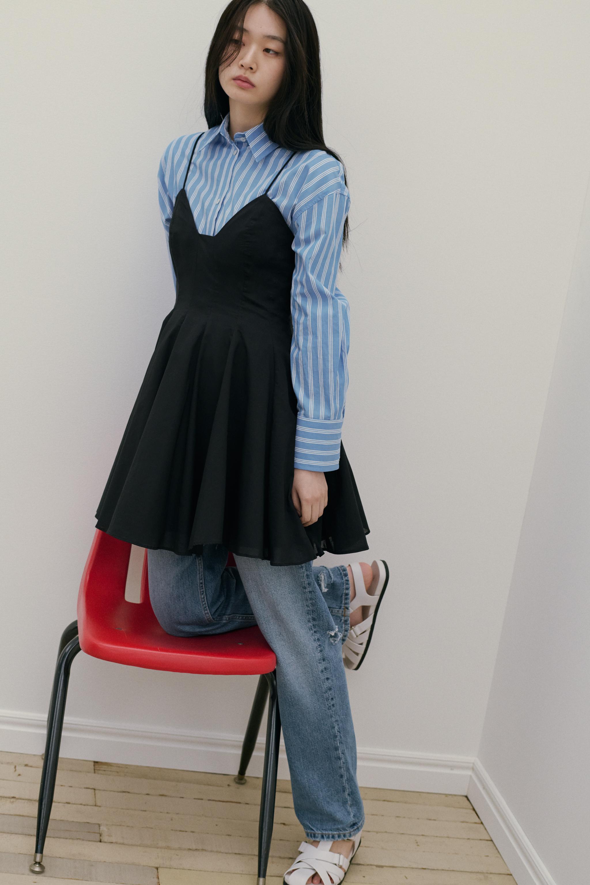 ZW COLLECTION ポプリンショートワンピース - ブラック | ZARA