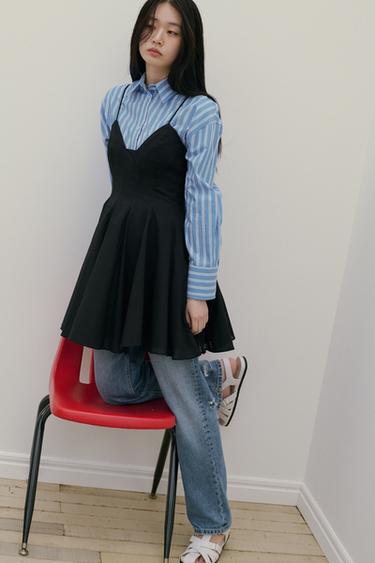 ZW COLLECTION ポプリンショートワンピースブラックZaraのZW COLLECTION ポプリンショートワンピース - ブラック 