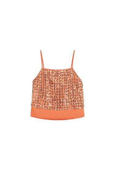 SEQUIN CROP TOP — Orange 1