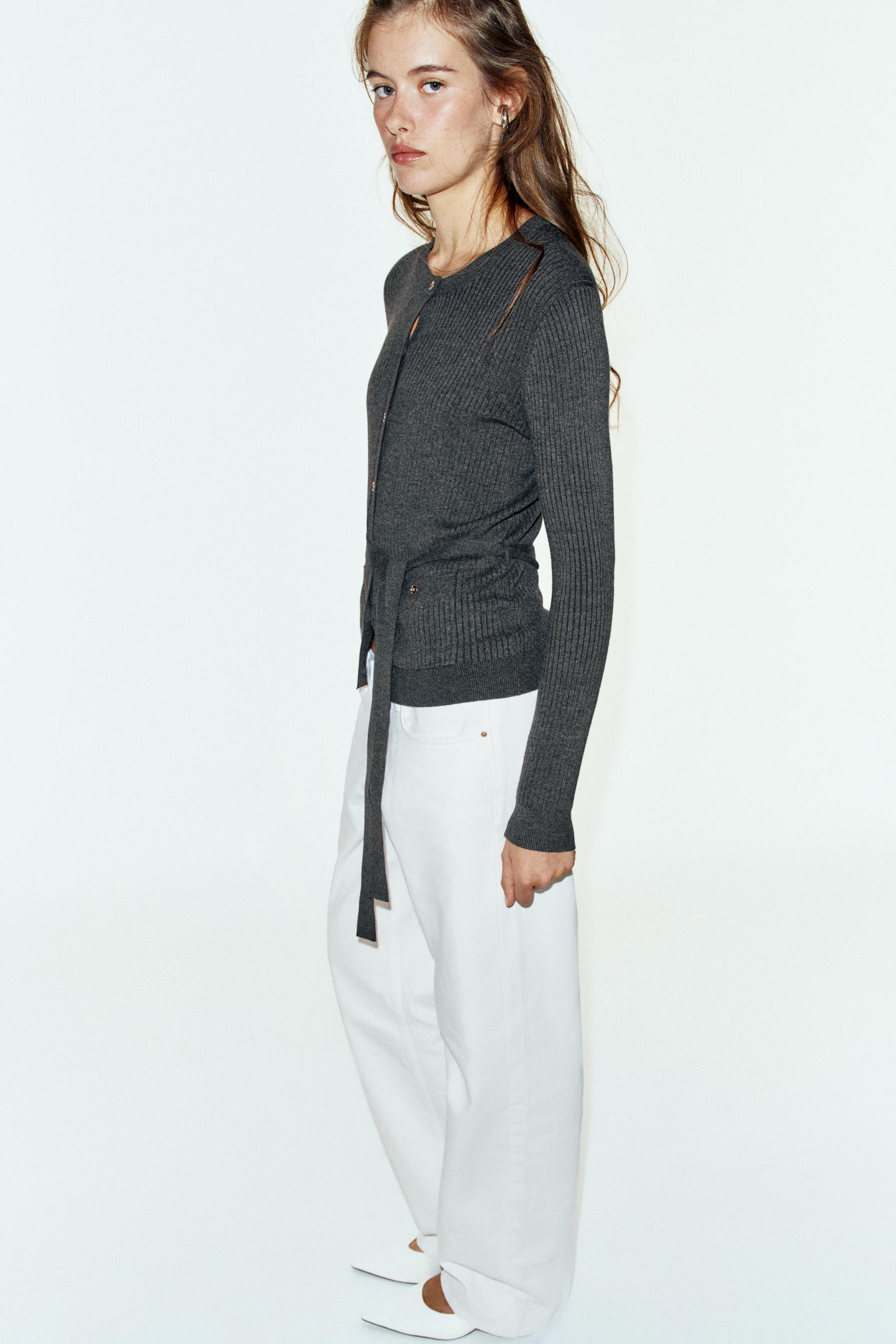 RIB KNIT BELTED CARDIGAN