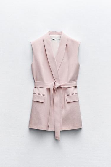 ЖИЛЕТ ИЗ СМЕСОВОГО ЛЬНА С ПОЯСОМ — ZW COLLECTION — ЦВЕТ РОЗОВОГО ДЕРЕВА от Zara — изображение 0