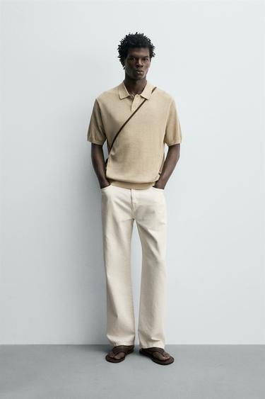 ÁO POLO DỆT KIM LỤA - LINEN - Màu vàng cát từ Zara