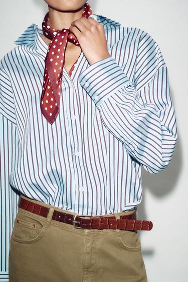 OVERSIZE STRIPED POPLIN SHIRT - Blue/White by Zara