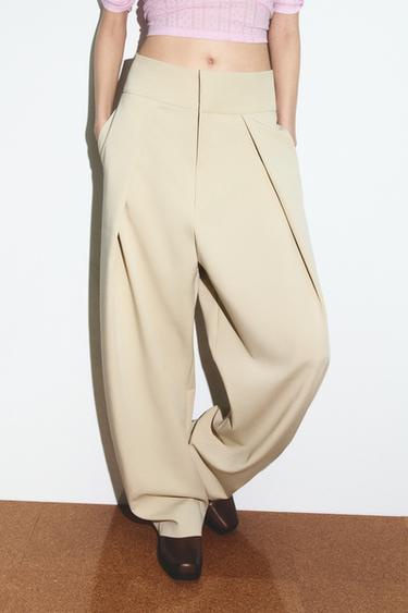 Zara PLEATED BALLOON PANTS - Beige