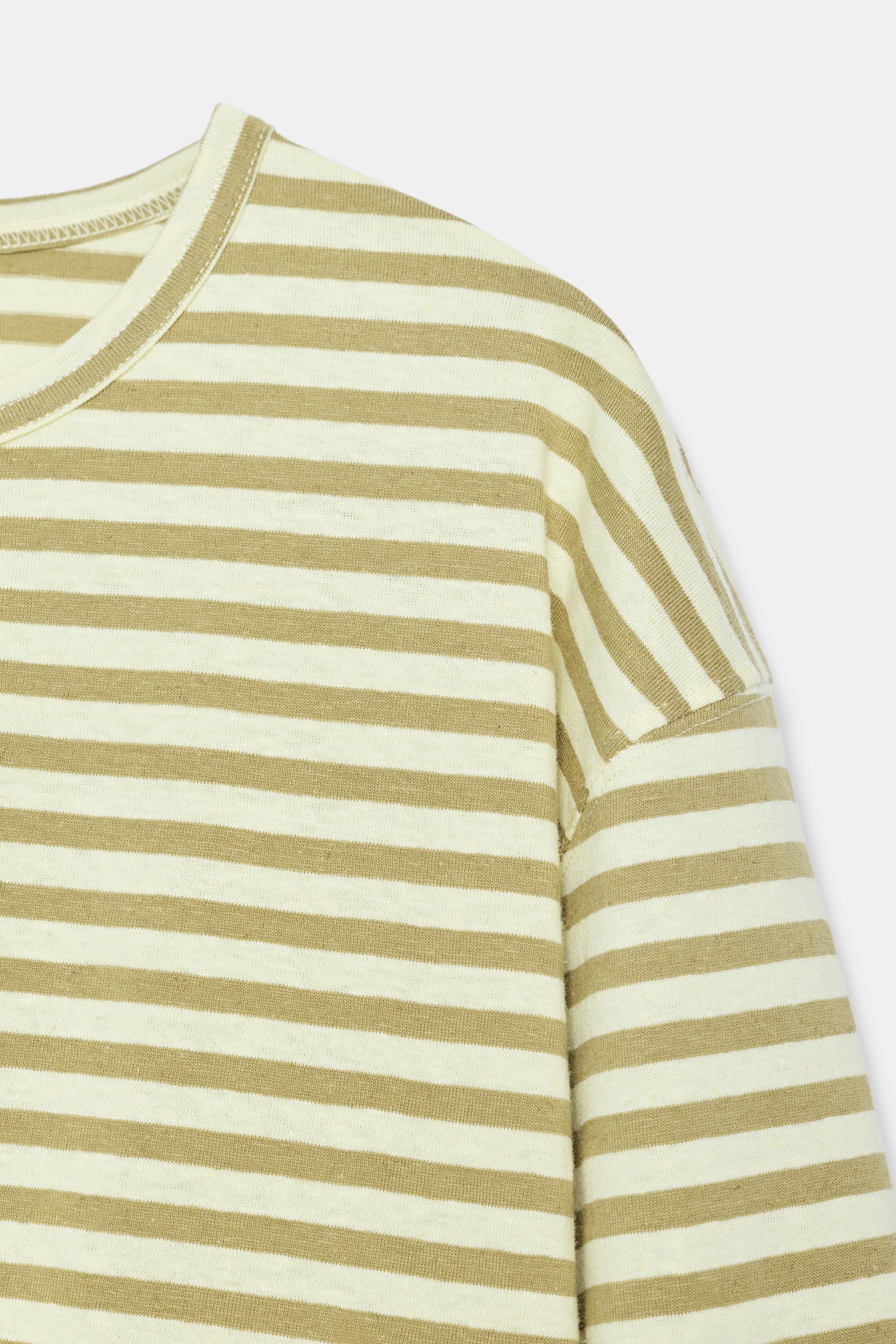 ÇİZGİLİ PAMUKLU KETEN T-SHIRT - Görsel 8