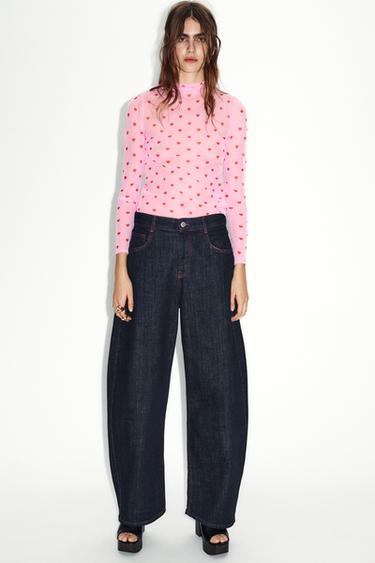 TOP PUNTO FINO CORAZONES - Rosa vigoré de Zara