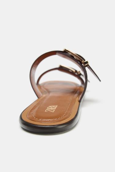 DOUBLE-STRAP BUCKLE FLAT SANDALS - Brown by Zara - Image 5
