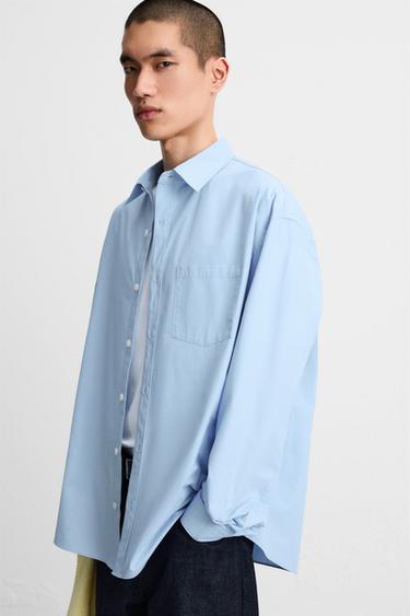 CHEMISE EN POPELINE AVEC POCHE - Bleu ciel de Zara - Image 5