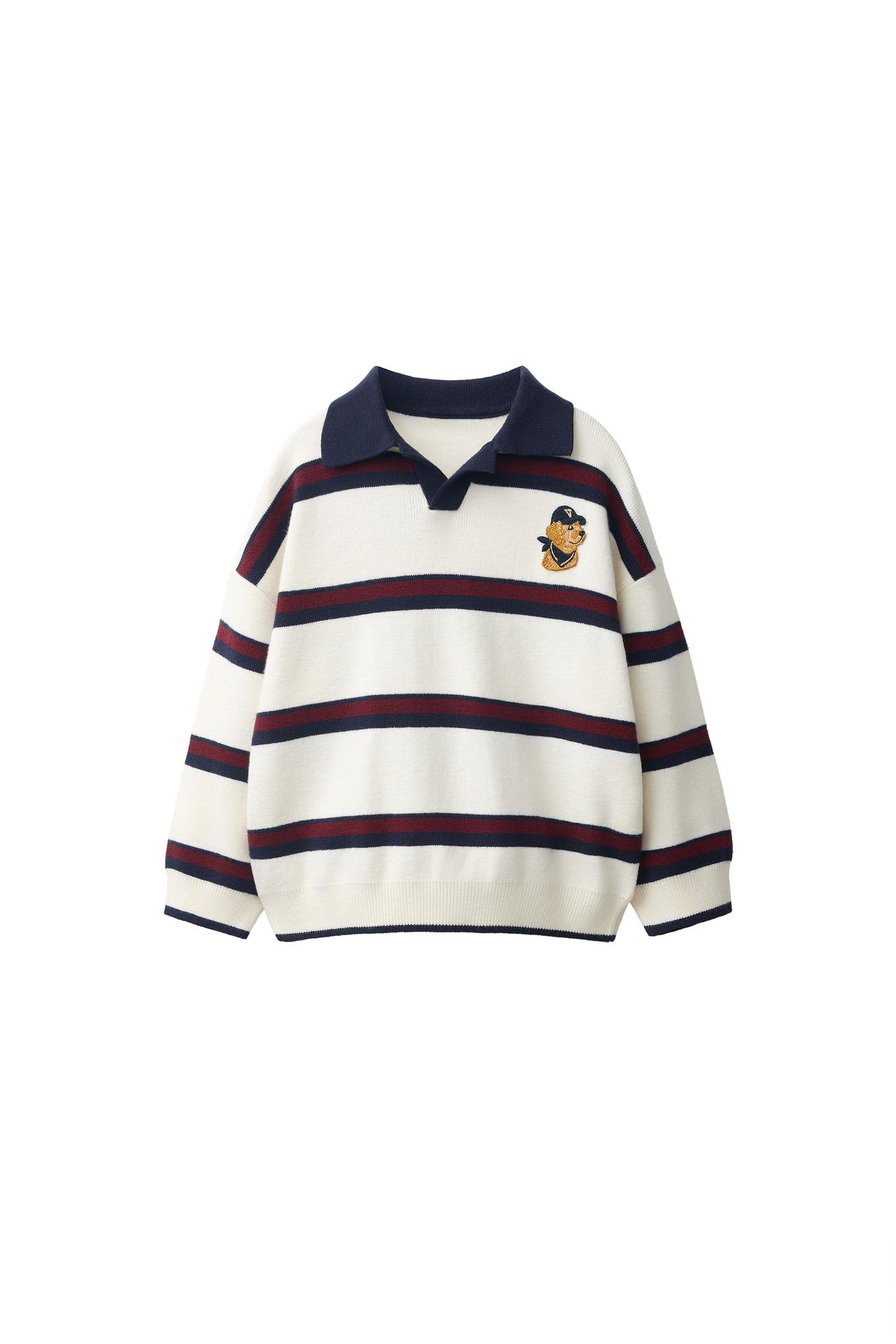 EMBROIDERED STRIPED KNIT POLO JUMPER