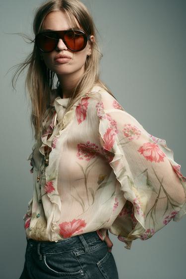 SEMI-SHEER FLORAL PRINT SHIRT - Multicoloured by Zara - Image 2