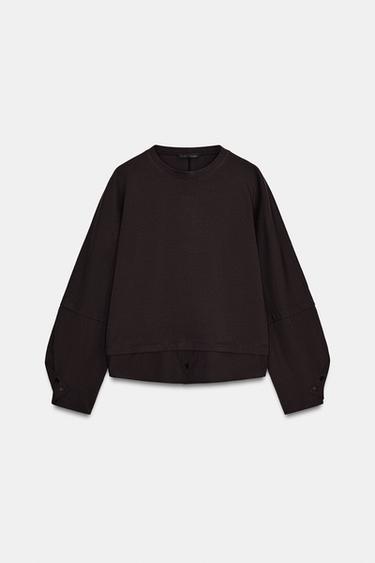 CAMISETA COMBINADA POPELÍN - Marrón chocolate de Zara