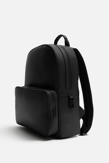 Zara RUBBERIZED TEXTURE BACKPACK - Black