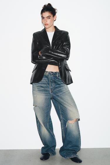 ג'ינס TRF עם מותן מקופל בגזרת Mid waist - כחול של Zara