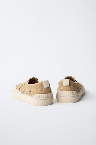 LEATHER FLORAL PLIMSOLLS - Sand Brown by Zara - Image 4