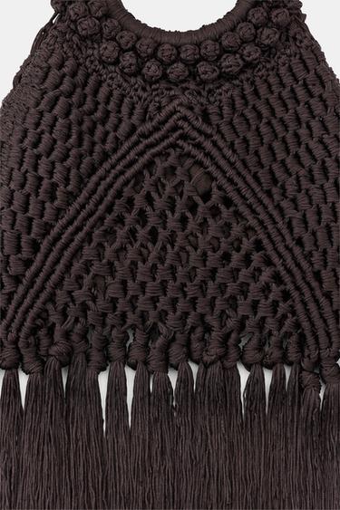 SAC EN TISSU À NŒUDS ET FRANGES - Marron de Zara - Image 3
