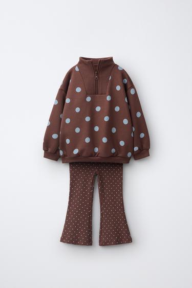 CONXUNTO SUADOIRO E LEGGINGS FLARE ESTAMPADO LUNARES - Marrón de Zara