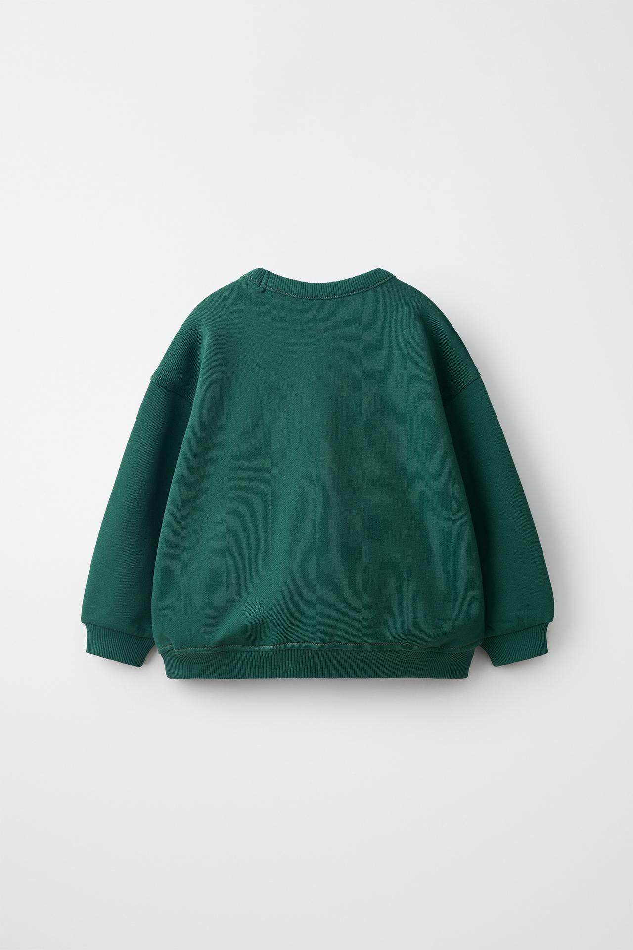 CONTRAST STITCH SWEATSHIRT — Mid-green