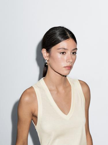 Zara Sleeveless mercerised cotton T-shirt - Light yellow