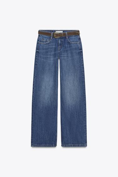 JEANS Z1975 WIDE LEG CINTURÓN TIRO BAJO - Azul medio de Zara