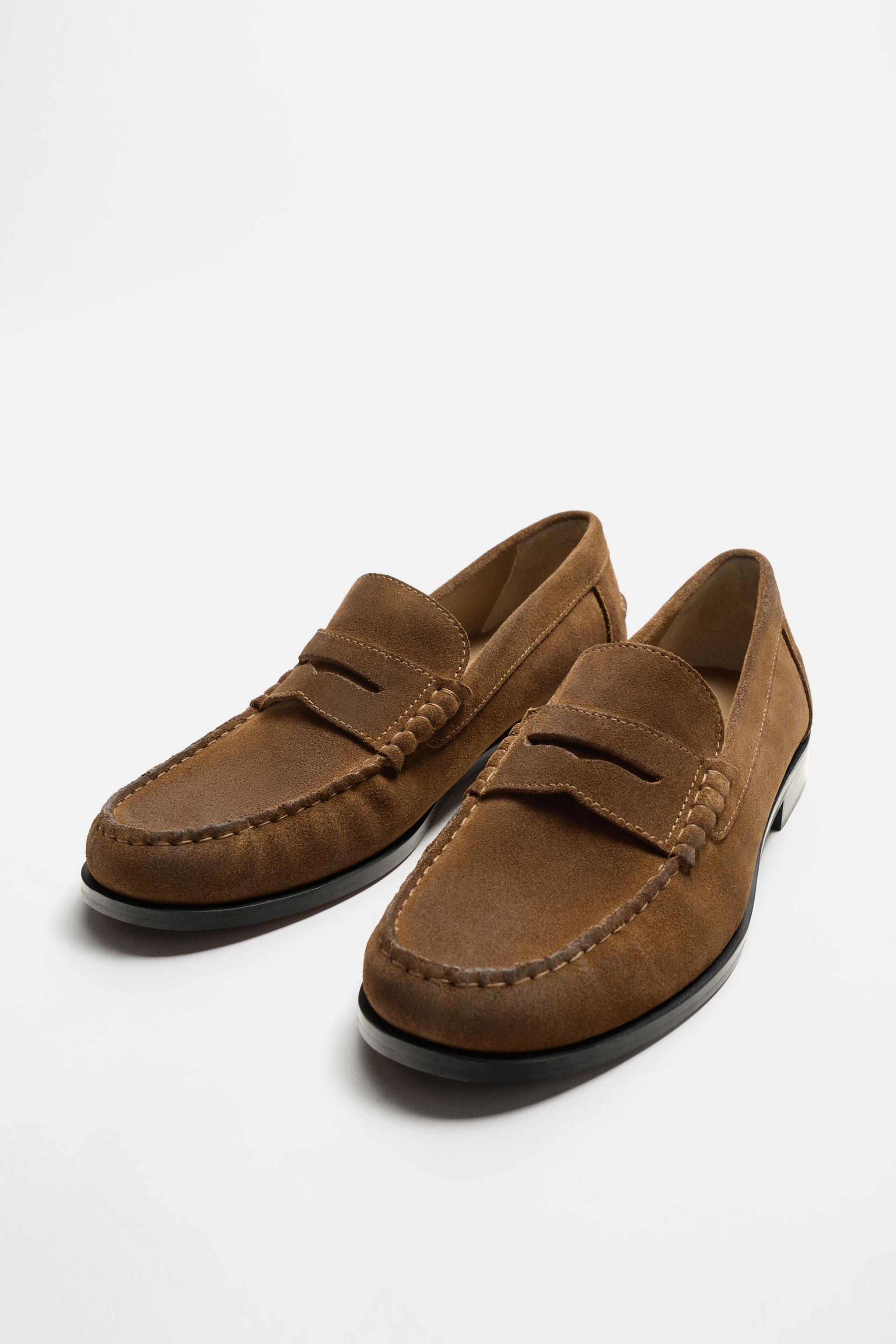 LIMITED EDITION LEATHER PENNY LOAFERS - Khaki Green | ZARA