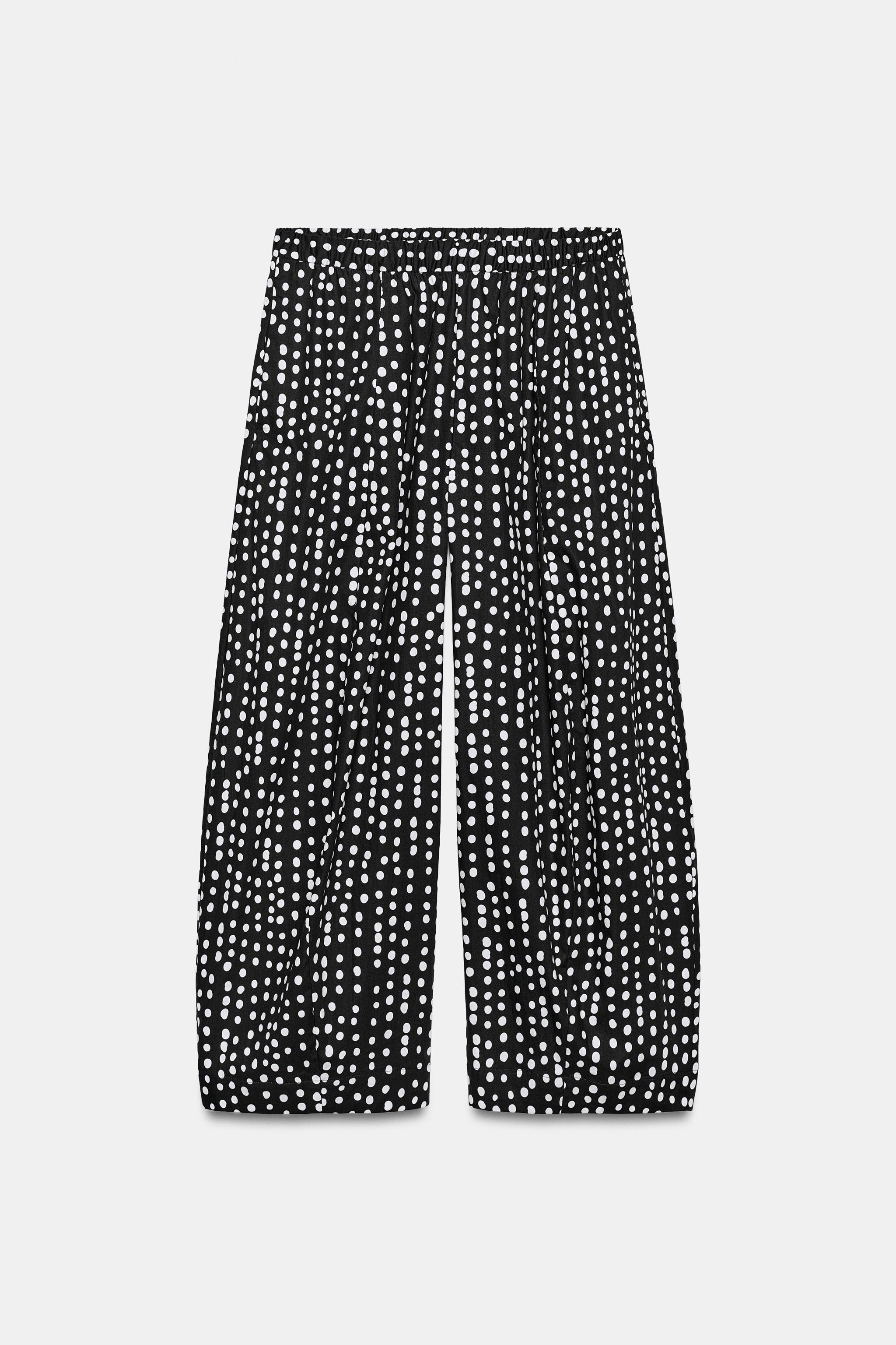 ZW COLLECTION ドットプリント パジャマスタイルパンツ - ブラック