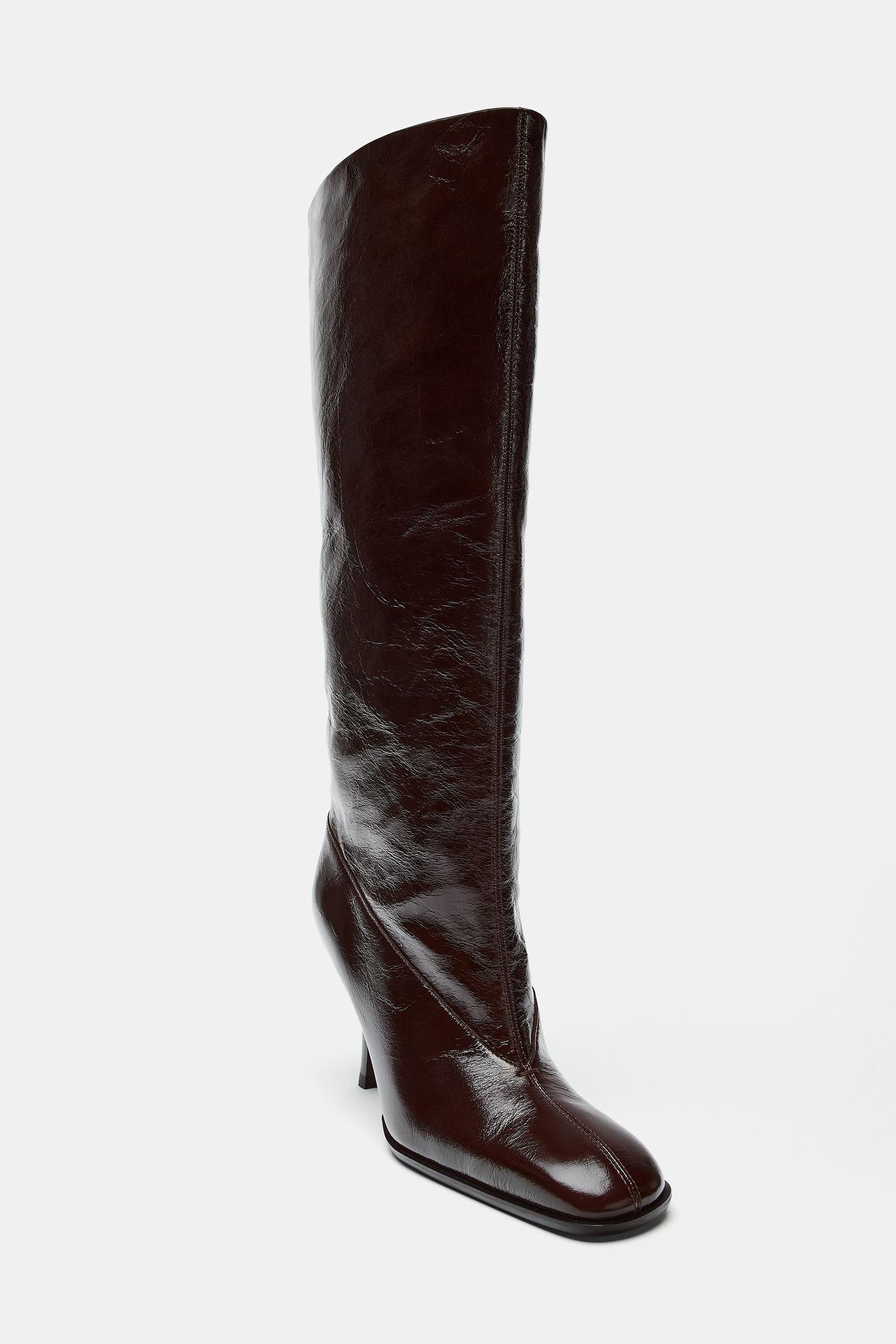 Женские ботинки Zara Limited Edition Leather Heeled, цвет: Шоколадный коричневый — фото 8
