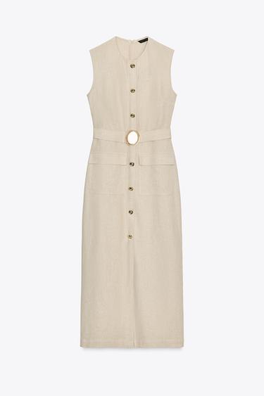 ROBE MIDI À BOUCLE AVEC LIN - Beige clair de Zara - Image 3