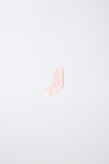 COTTON AND SILK FRILL ANKLE SOCKS - Pastel pink by Zara