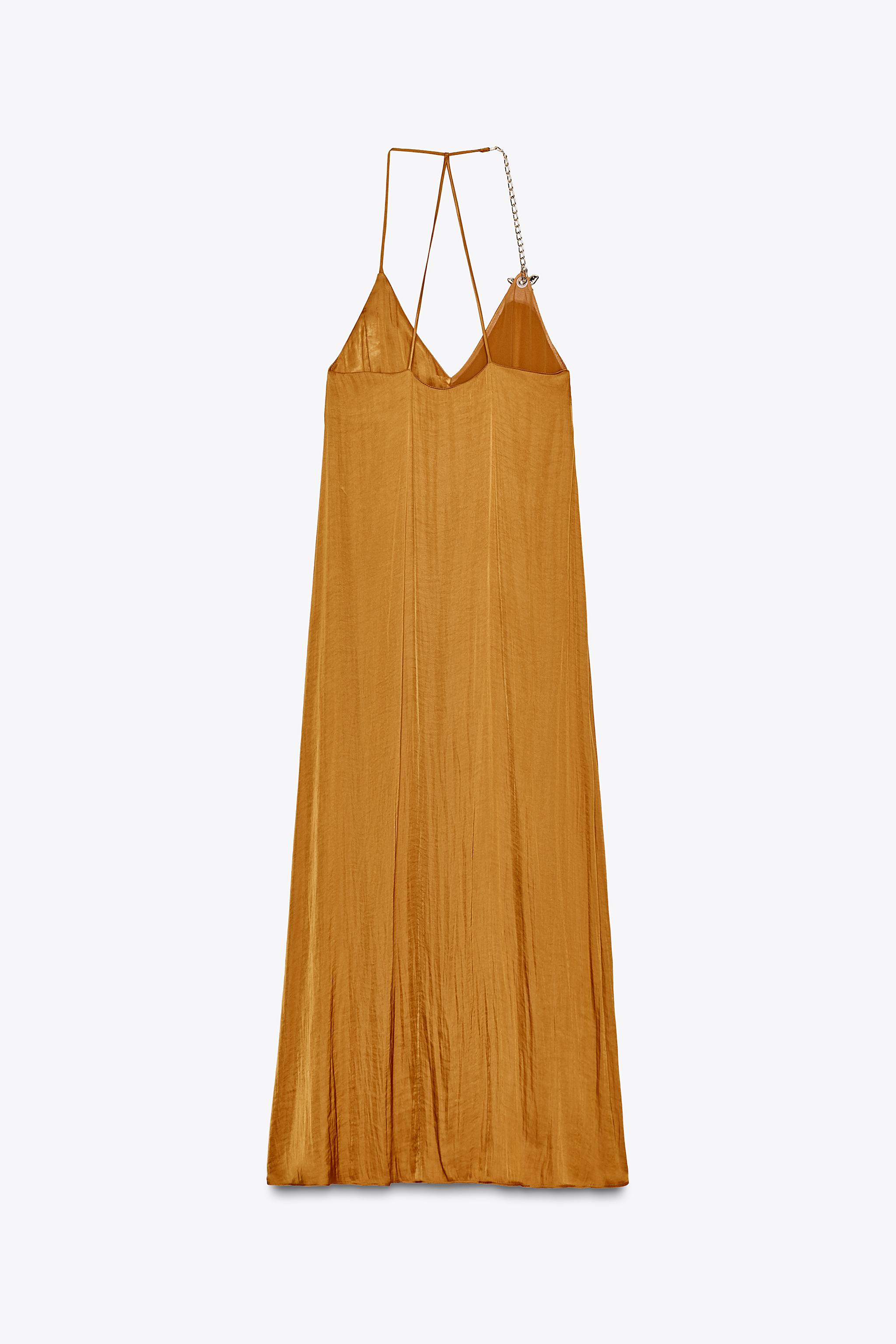 SATIJNEN MIDI-JURK MET SIERADEN Oranje ZARA Nederland The