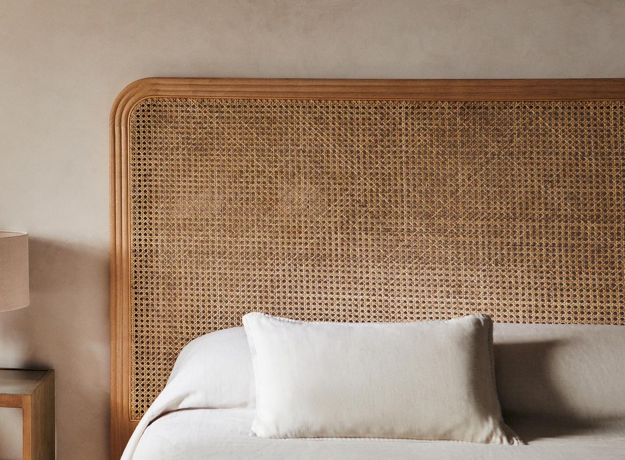 ASH AND RATTAN HEADBOARD — Light beige