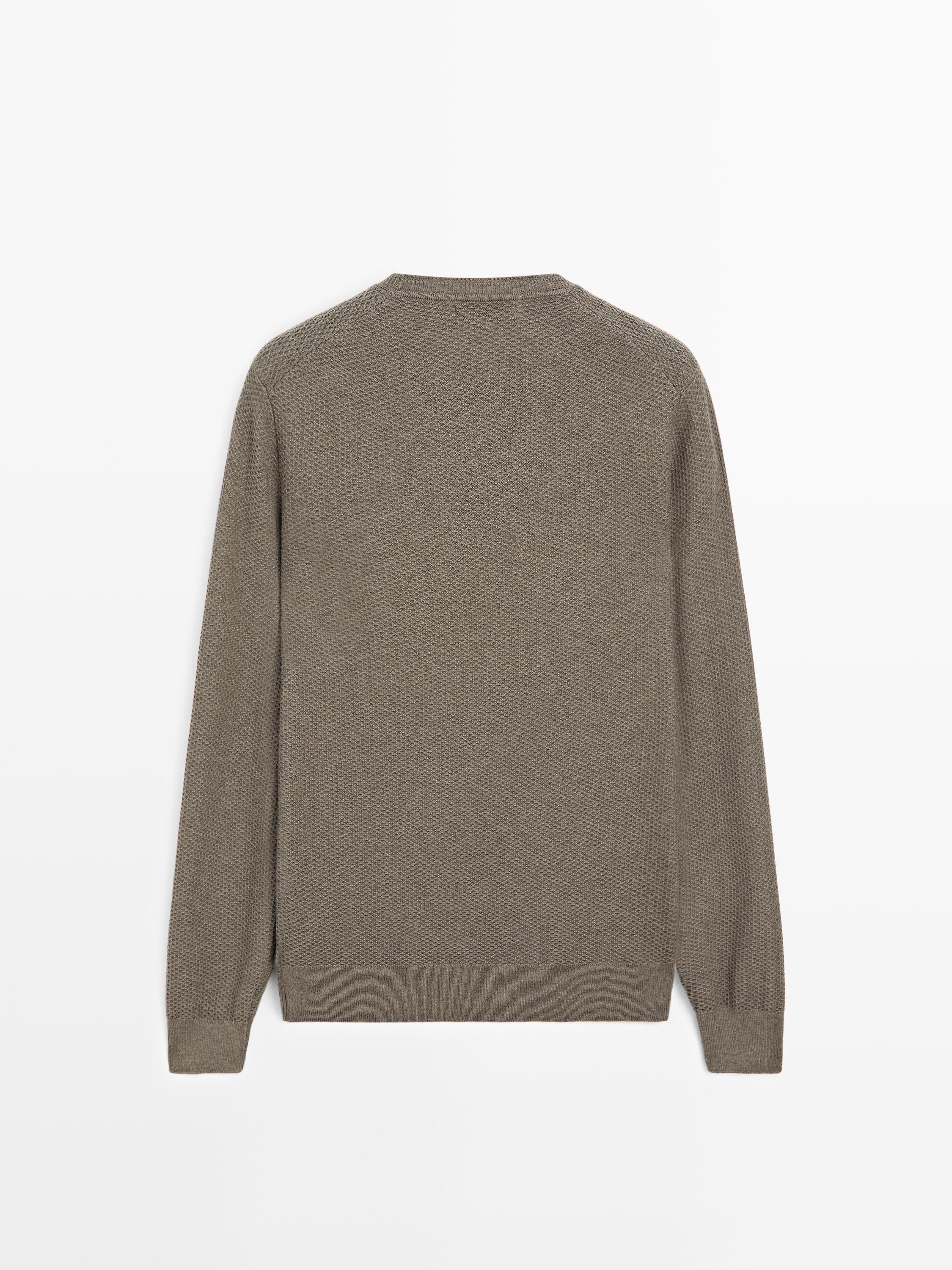 Textured cotton blend knit sweater