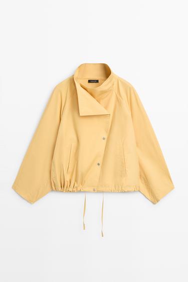 Zara 100% cotton bomber jacket with side fastening - Light yellow