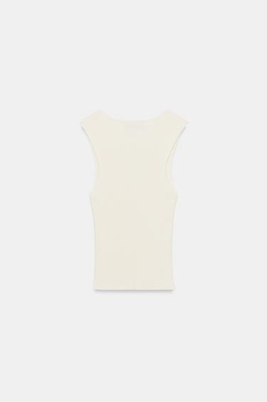 RIBBED KNIT V-NECK TOP - White by Zara - Image 3
