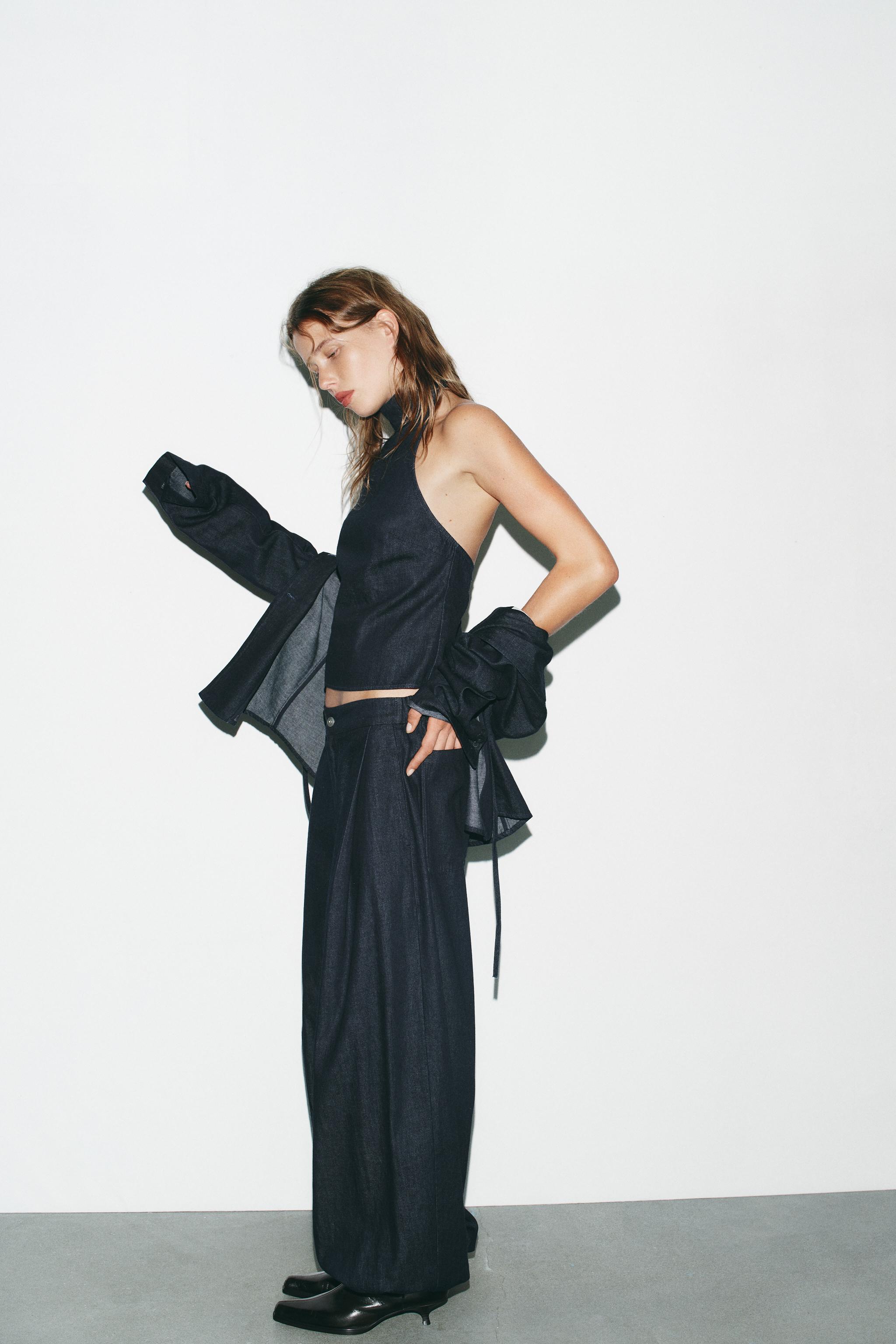 DENIM HALTER TOP TRF - Dark indigo | ZARA United States