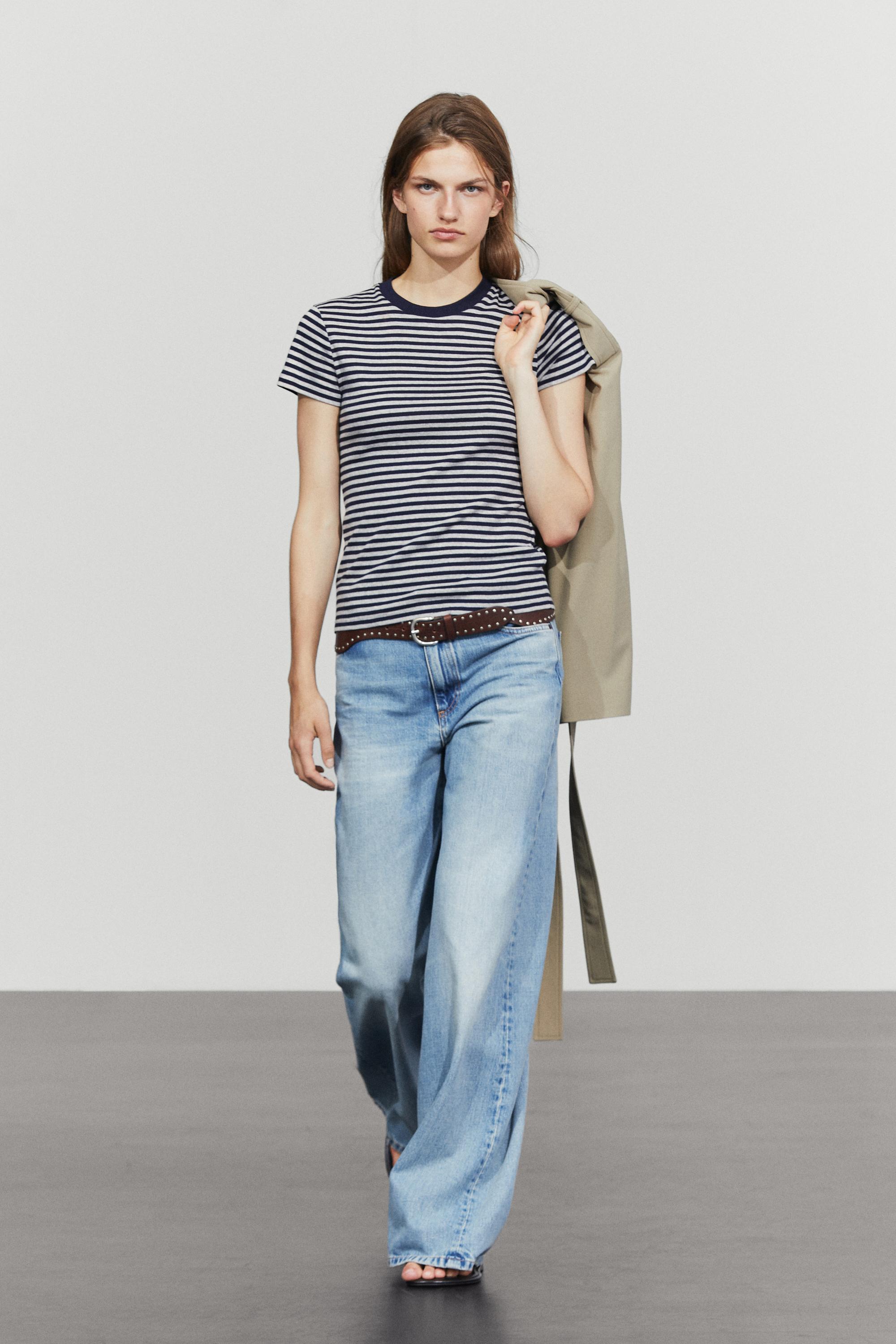 Ribbed striped short sleeve T-shirt