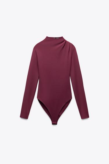 Zara PLEATED BODYSUIT - Burgundy - Image 0