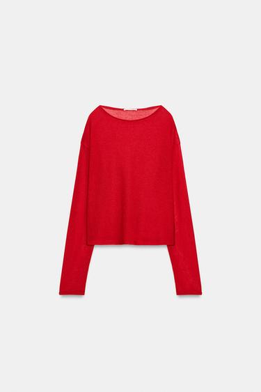 PULL RUSTIQUE AJOURÉ - Rouge de Zara - Image 5