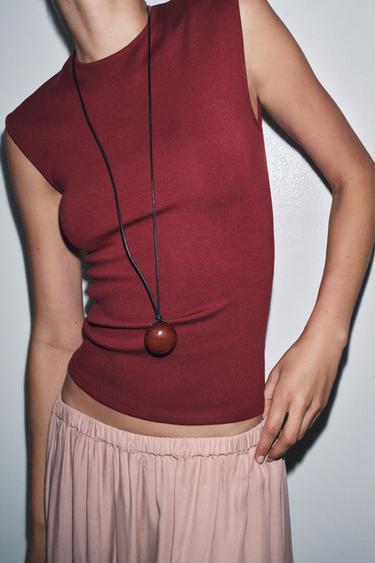 STRETCH RIB T-SHIRT - Burgundy by Zara