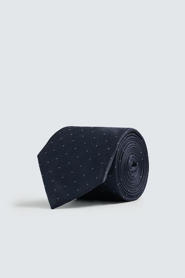 100% SILK DOT TIE - Navy blue by Zara