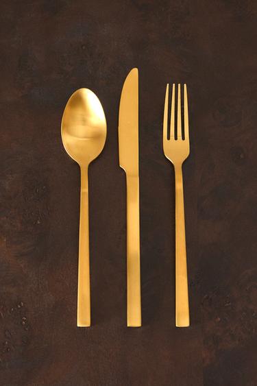 3-PIECE GOLDEN STEEL CUTLERY SET - Gold by Zara