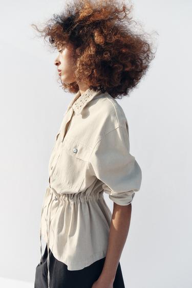 VESTE SAFARI COL EN CROCHET - Écru / Beige de Zara - Image 3