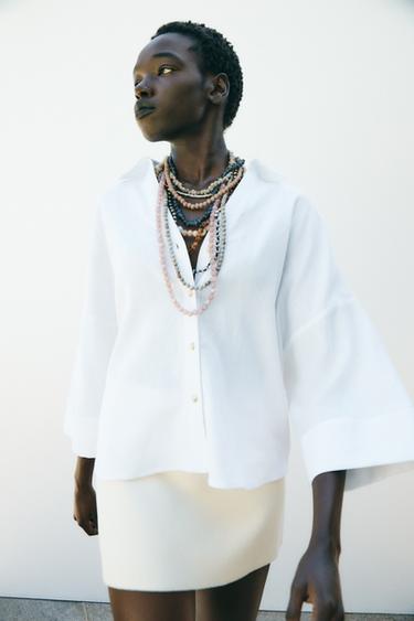CAMISA MANGA ANCHA CON LINO - Blanco de Zara