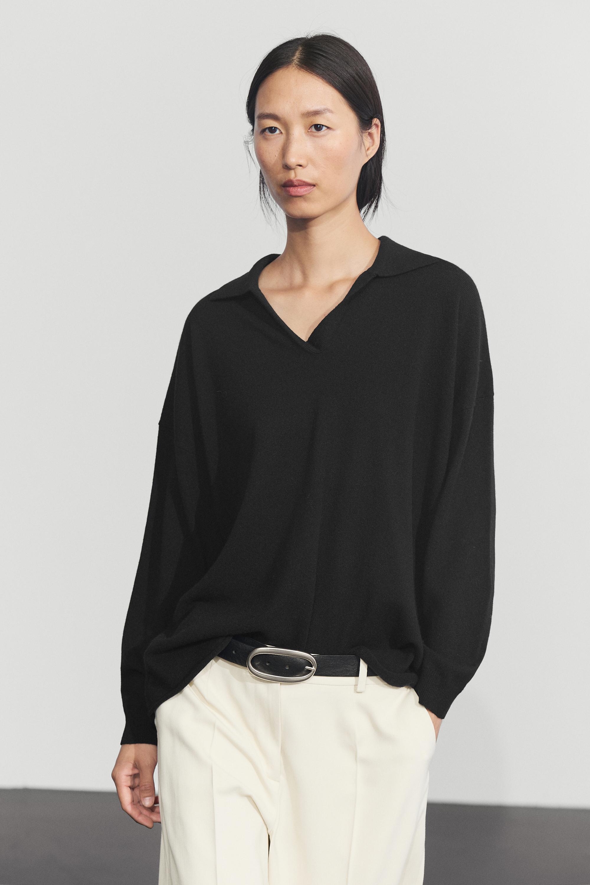 100% cashmere oversize polo collar sweater